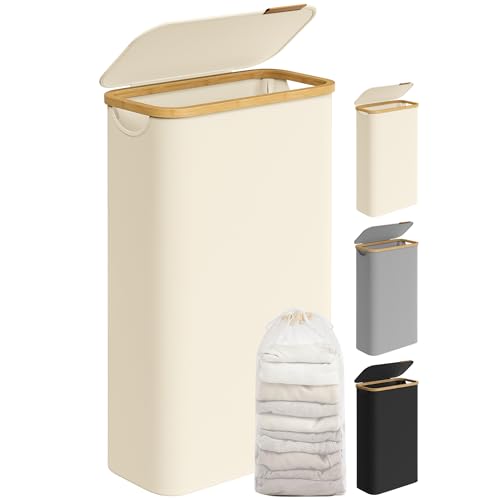 SONGMICS Slim Laundry Hamper with Lid - 65L, Collapsible