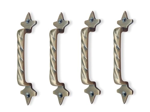Image of Mix&Match Cast Iron Twisted Handle - 6 Inch Antique Brass Finish | Rope Style Cabinet, Wardrobe, Cupboard & Furniture Door Handle | Pack of 4 Pcs with Screws