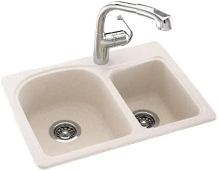 Swan KS02518DB.010 Dual Mount Composite 25 in. x 18 in. x 7.5 in. 1-Hole Double Bowl Kitchen Sink in White