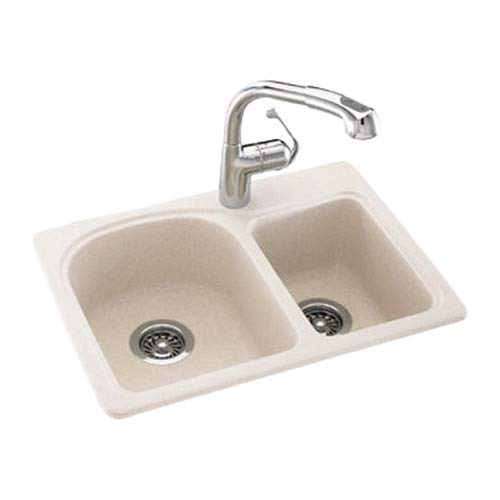 Swan KS02518DB.010 Dual Mount Composite 25 in. x 18 in. x 7.5 in. 1-Hole Double Bowl Kitchen Sink in White
