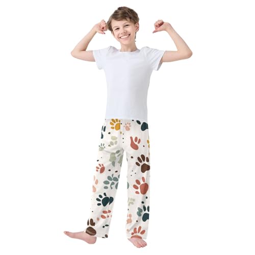 Cat Paw Print Boys Long Pants Soft Trousers Elastic Waist Kids Lounge Bottoms with Pockets S-XL3