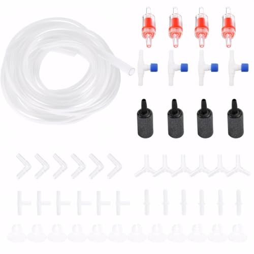 Aquarium Air Pump Accessories 26 Feet Airline Tubing with Some Control Valve, Stones, Connectors, Check Valves, Suction Cups for Fish Tank