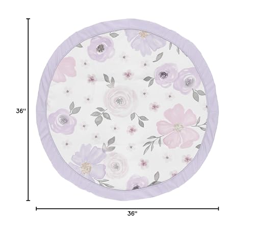 Image of Sweet Jojo Designs Lavender Purple, Pink, Grey and White Shabby Chic Playmat Tummy Time Baby and Infant Play Mat for Watercolor Floral Collection - Rose Flower