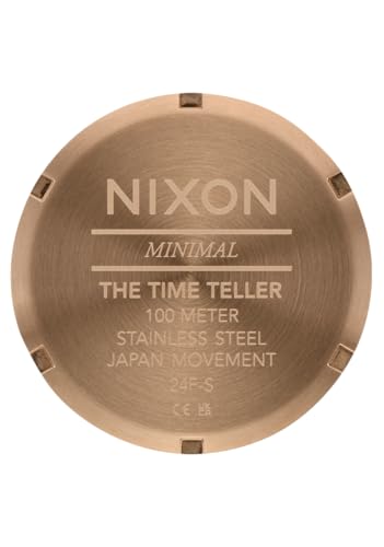Image of NIXON Time Teller A045 - 100m Water Resistant Men's Analog Fashion Watch (37mm Watch Face, 19.5mm-18mm Stainless Steel Band), Desert Gold /Arles Blue, Mens Standard, Time Teller
