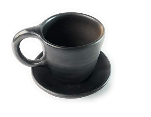 Handmade Chamba Chocolate Mug Clay Coffee Mug – 7.5 oz Black Clay Cup for Tea, Hot Chocolate, Champurrado & Atole – Artisan Ceramic Pottery, 100% Natural & Unglazed