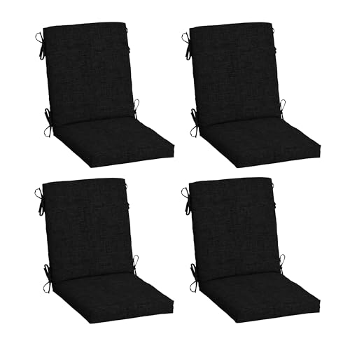 Image of Arden 4-Pack Outdoor Patio Dining Chair Cushion, 20 x 44, Rain-Proof Seat Pad, Fade-Resistant Outdoor Cushion Black Leala