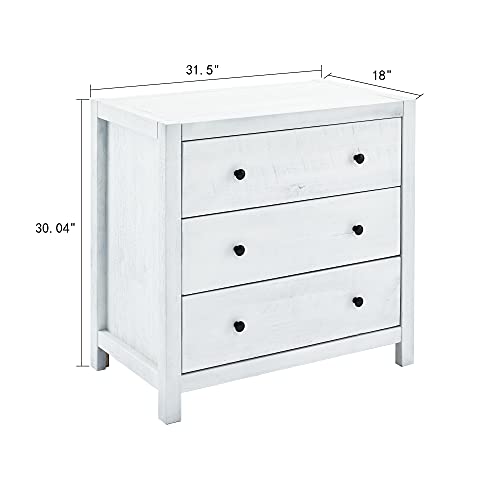 Musehomeinc Rustic Wood With 3-Drawer Dresser,Storage Night Stand,Round Metal Knobs,White Washed Finish #TOP3