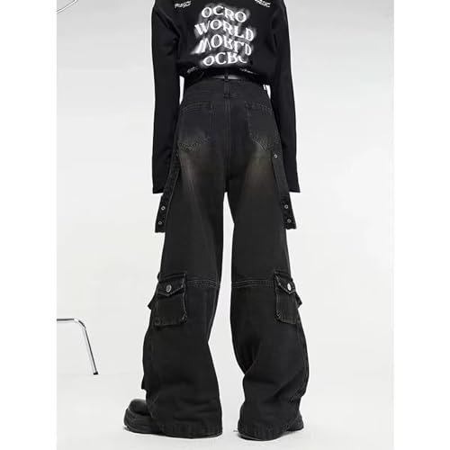 Y2K jeans Gothic multi pocket loose wide leg workwear long pants Men's hip-hop camouflage jeans4