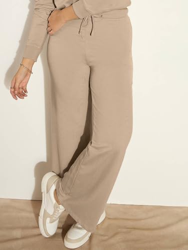 Image of Vogaan Women's Cotton Blend Wide Leg Pants | Drawstring Waist Casual Solid Track Pants for Women