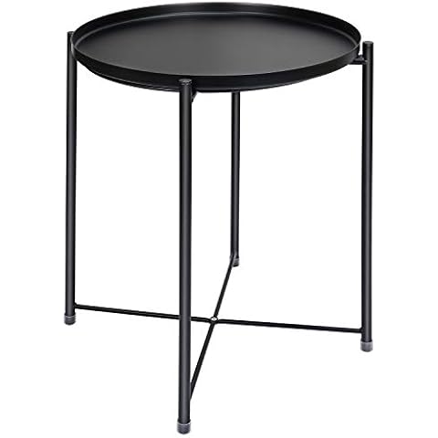 Tray Metal End Table, Small Round Side Tables,Metal Nightstand, Sofa Side Snack Table with Removable Tray for Living Room Bedroom Outdoor & Indoor Cover