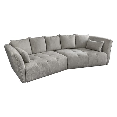 Riess Ambiente Modernes Big Sofa ROYAL - grau - 295cm - Bouclé Federkern XXL-Couch inkl. Kissen Couch Wohnlandschaft