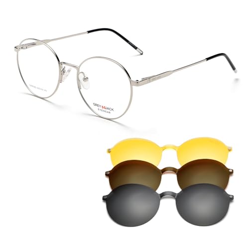 Image of grey jack 3PCS Clip On Glasses,Half-Rim Metal Round Shape with Magnetic Eyeglasses for Myopic Men Women 80020