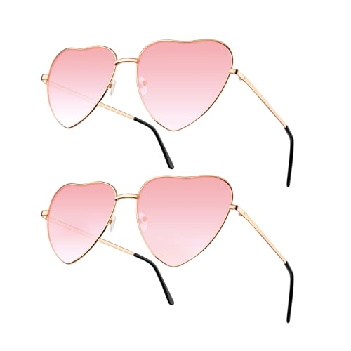 NACHLYNN 2 Stück Rosa Herz Sonnenbrille Hippie Brille Damen UV385 Lustige Sonnenbrille Für Männer und Frauen