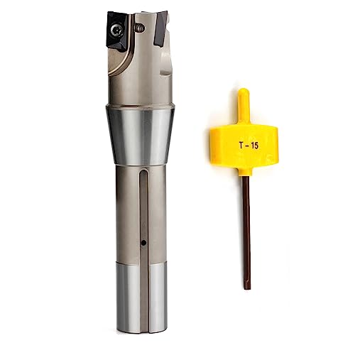 Image of OSCARBIDE Indexable End Mill R8 Shank,3 Flutes 1-1 /4 inch Cutting Diameter | 5-27 /32 inch Overall L | 3 APKT1604 Carbide Inserts | 90 Square Shoulder Milling | Smooth Finishing | Long-Lasting Tool Life