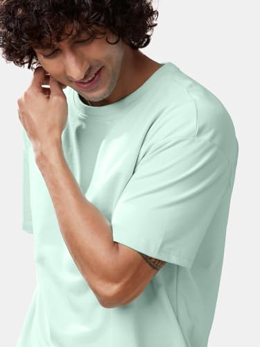 Image of crazymonk Oversized Baggy Fit Drop Shoulder Half Sleeves Round Neck Solid Pure Cotton T-Shirt for Men
