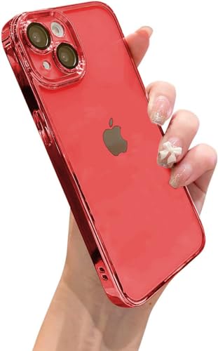 Image of VONZEE Thermoplastic Polyurethane Transparent Case Compatible With Iphone 13 (6.1 Inch), Luxury Electroplated Soft Edge Bumper Case, Full Camera Protection & Shockproof Case Cover (Red)
