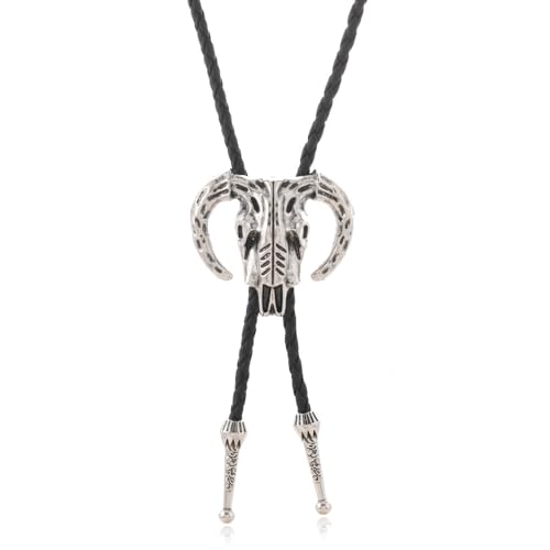 Image of Joxevyia Bolo Tie for Men Vintage Cow Skull Leather Rope Western Cowboy Necktie Vintage Bola Tie Gift for Him