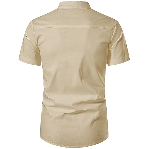 Image of Vida Loca Men's Cotton Linen Plain Stitched Half Sleeve Shirt