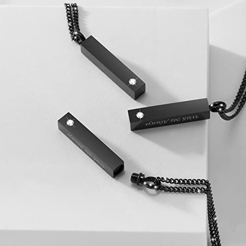 3 Pack Urn Necklace for Ashes Memorial Cremation Jewelry for Ashes, CZ Bar Urn Locket for Ashes Stainless Steel Urns Pendant Keepsake Jewelry with Words: With Me Always & Funnel Kit & Bag3