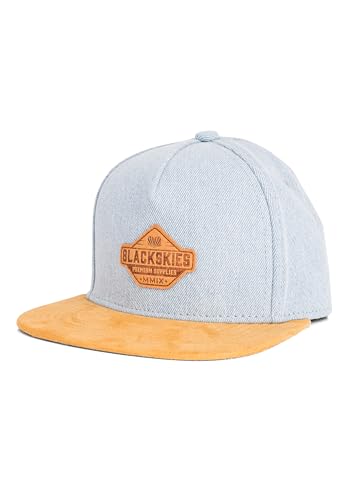 Blackskies® Essentials Snapback Cap Kinder | Kids-Basecap Jungen & Mädchen, Stylische Kappe, Coole Mütze, Geburt, Taufe, Baseball, Schirmmütze - Hellblau-Braun L