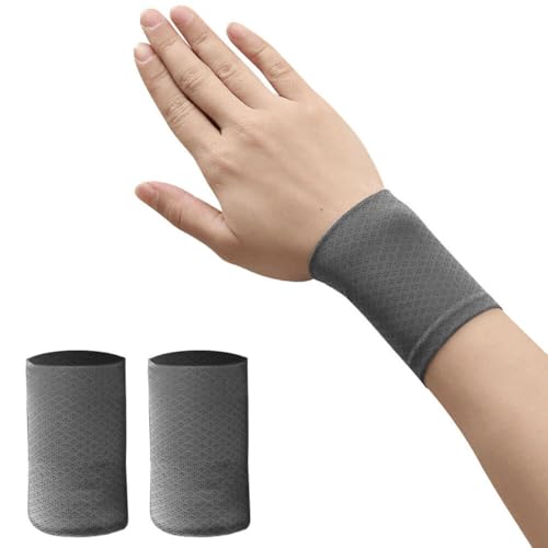 リストバンド 薄手 2枚セット 8cm 野球 スポーツ用 アイスバンド 肌触り良し 冷感 汗拭き 汗吸収 夏用 サイズ伸縮調整 抗菌防臭 野球 手首バンド 伸縮性あり アイスバンド 冷却バンド 通気性いい 吸汗速乾 おしゃれ 男女兼用 (グレー)