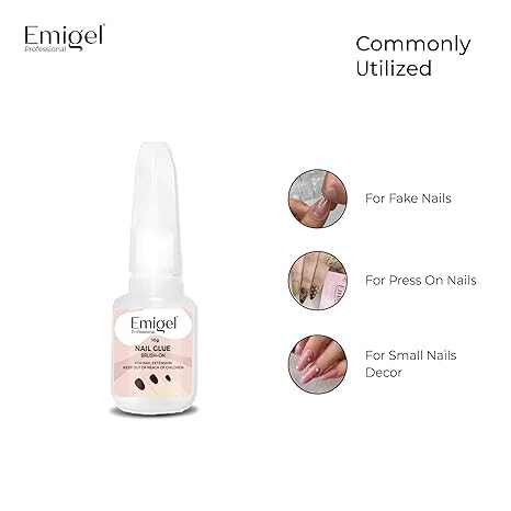 Image of Emigel Professional Nail Glue for Artificial Nail Extensions with Brush On Applicator | Professional Grade | Quick-Drying Glue for Long Lasting and Secure Nail 10g (10 gm)