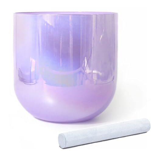 ヨガ瞑想とサウンドバスのための紫色のクリスタルシンギングボウル、スエードマレットとOリング付きのクォーツチャクラサウンドボウル(440Hz,7 inch A note)