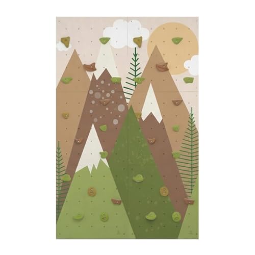 Hopahopa - Rocódromo Infantil - Juego de Interior para Niños - con 30 Presas de Escalada, 6 Paneles de Pared de Contrachapado de Abedul - Dimensiones 225x150 cm - Montañas Verde-Marrón