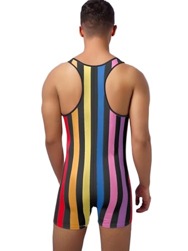 Sywiyi Mens Striped Wrestling Singlet Rompers Bodysuit Stretchy Boxer Shorts One Piece Jumpsuit2