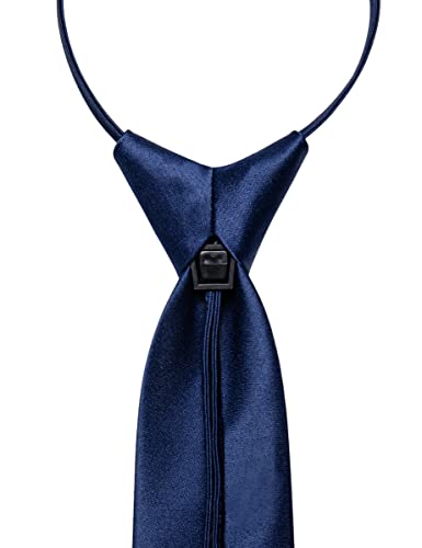 Image of YourTies Zipper Tie for Men Adjustable Pre-tied Satin Neckties and Pocket Square Set Solid Color Business Formal Wedding