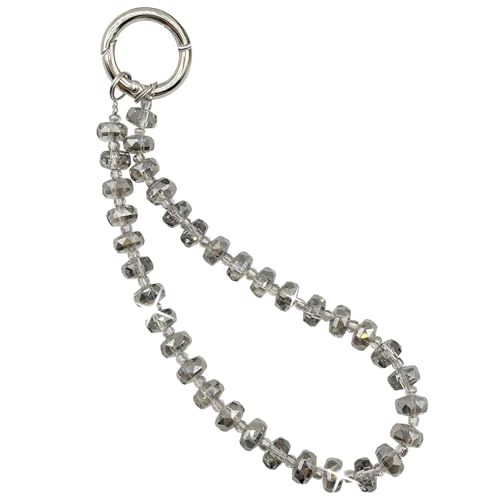Image of TENOC Beaded Phone Wrist Strap, Grey | Cellphone Lanyard Chain, Sparkling Wristlet Bracelet, For Women