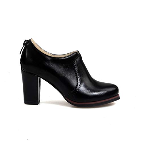 VOKLIN Women's Chunky Platform Oxford Pumps High Heel Round Toe Zipper Slip On Vintage Uniform Dress Shoes3