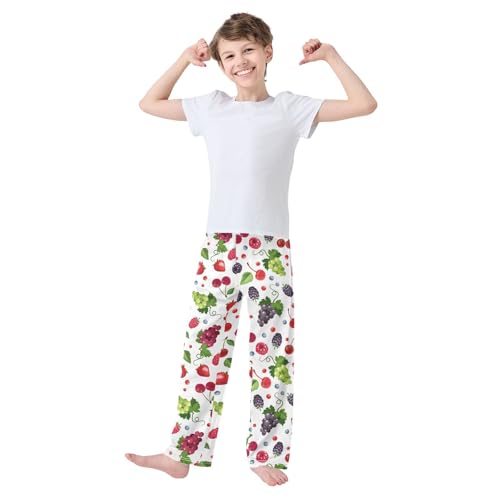 ZZXXB Grape Raspberry Strawberry Boys Long Pants Soft Trousers Elastic Waist Kids Lounge Bottoms with Pockets S-XL2