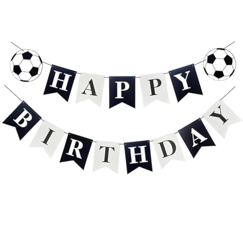 Bannière Logo « Happy Birthday » de football, noir et blanc, thème de football, décoration d'anniversaire, décoration de fond de fête, décoration de la...