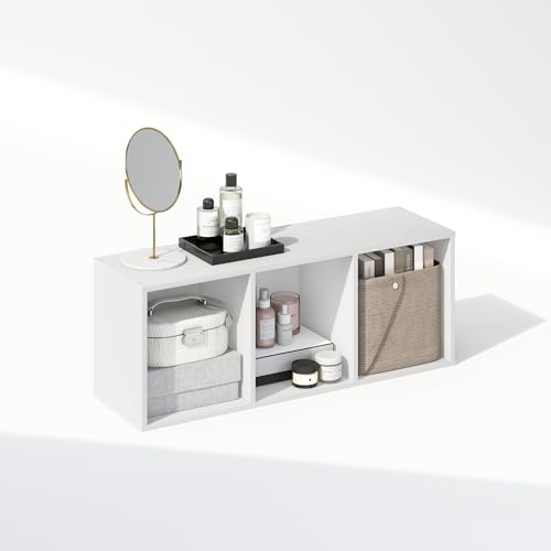 Image of Furinno Reed Closet Organizers and Storage, 3-Tier Closet Organizer, Open Shelf Closet Storage, for Wardrobe, Bedroom, Living Room, White