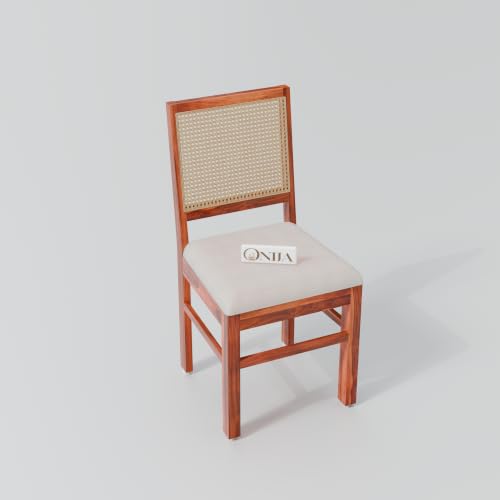 Image of ONIJA Solid Sheesham Wood 4 Seater Rattan Cane Dining Table Set with Cushioned Chairs for Dining Room | Living Room | Home & Office | Hotels Restaurant & Cafe (4 Seater, Honey Finish)