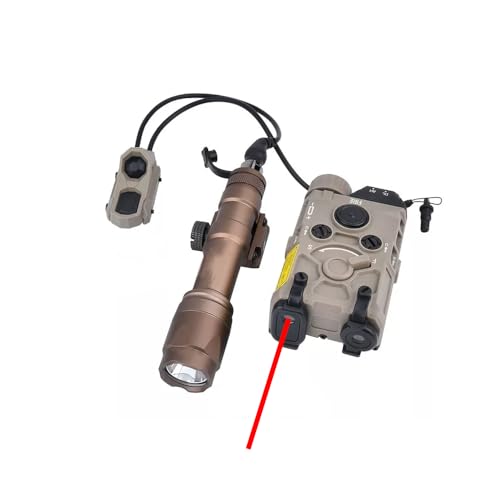 Nylon Box Aiming OG Laser Sights(with Red/Green/Blue Laser+IR Laser+White Flashlight), & M600C Strong LED Flashlight, & AX Modular Dual Wire Remote Pressure Switch(SF+Crane Plug) Combo,Tan