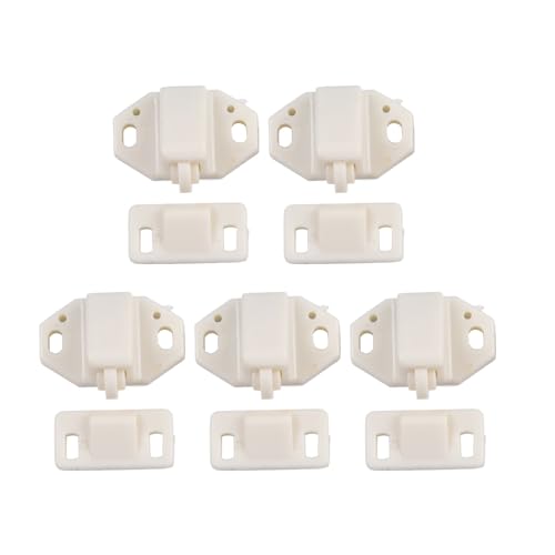 Homeponnew Lot de 5 loquets de porte en plastique ABS avec gâche à ressort pour meubles, armoires, portes de placard, blanc
