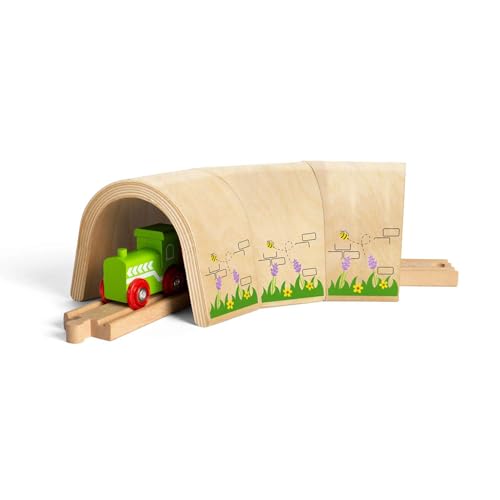 Bigjigs Rail Tunnel de train incurvé – Tunnel naturel pour ensembles de trains en bois et chemins de fer en bois, accessoires de train Bigjigs de qualité, accessoires de train en bois