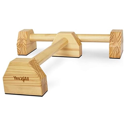 Yes4All 20 inches Wooden Push Up Stand, Parallel Bars, Parallettes with Rubber Feet, Supports Calisthenics Exercises and Upper Body Strength Workouts - Natural Wood