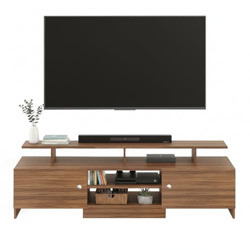 Image of FURNEASER KSV Modern TV Unit for Living Room | Engineered Wood TV Cabinet with Storage Shelves | Entertainment Center TV Stand for Home (Fits Up to 65 Inch TV) | DIY Space Saving (Exotic Teak)