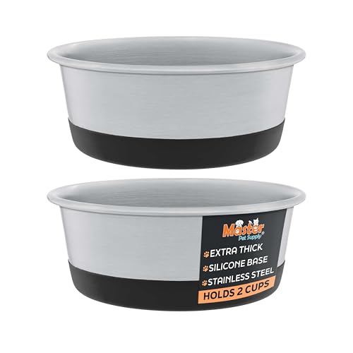 Master Pet Supply Stainless Steel Dog Bowls Set of 2 with Extra Thick Silicone Base - 2 Cup (16 oz) Black Velvet Non-Slip Dishwasher Safe Metal Bowls Pet Dog Food Bowl for Dogs Cats Anti Rust
