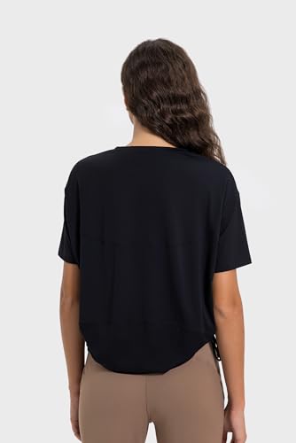 altiland Drawstring Side Ruched Workout T Shirt for Woman, Quick Dry Athletic Tee Yoga Exercise Running Tops Loose Fit4