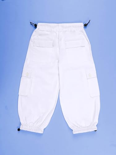 Image of KiddoPanti Girls Cotton Knit Solid Parachute Pant with Cargo Pocket