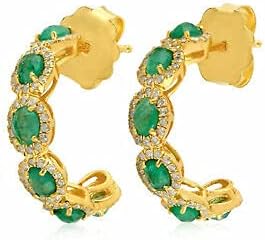 4 Ct Oval Cut Emerald Diamond Hoop Earrings In 14K Yellow Gold Plated