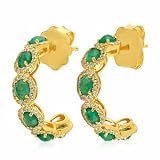 4 Ct Oval Cut Emerald Diamond Hoop Earrings In 14K Yellow Gold Plated