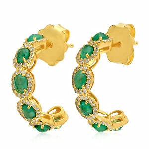 4 Ct Oval Cut Emerald Diamond Hoop Earrings In 14K Yellow Gold Plated #TOP3