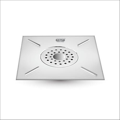 Image of SS Floor Drain with Pipe Hole for Bathroom 304 Grade Kitchen Sink Floor Drain Cover Jali Waste Water Drainer Strainer Washbasin Bathtub (Square Gypsy Silver 10x10 Inch)
