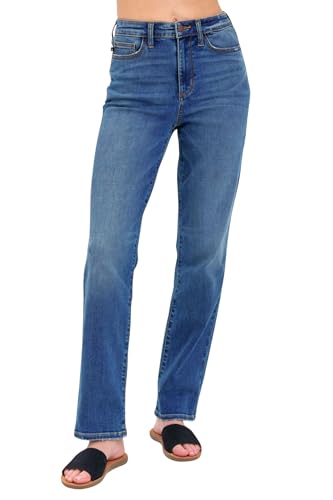 Judy Blue Women's High Rise Mom Jeans, Tummy Control Waist Straight Fit Denim Pants