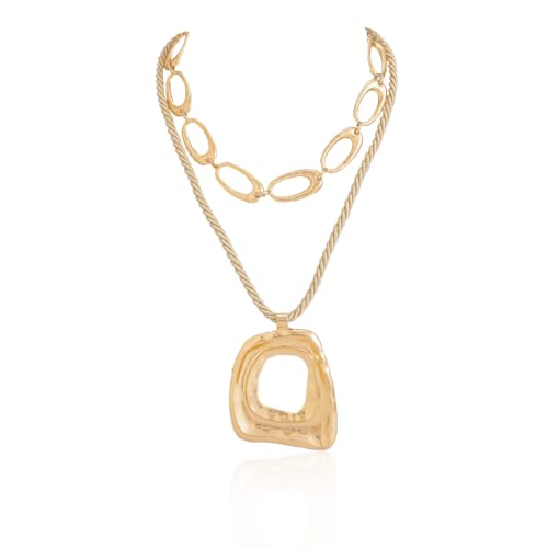 Chunky Layer Necklace Set for Women Twisted Rope Necklace with Pearl Cross Square Metal Pendant Circle Chain Choker Necklace Vintage Statement Jewelry​